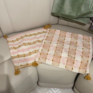 Anthropologie set of 2 Pink and Gold Striped boho reversible Covers 18x18